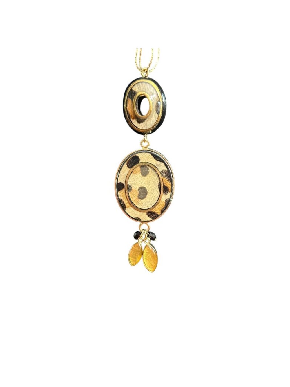 Chico's Necklace Jewelry Statement 27" Adjustable Gold Tone Y Drop Leopard Print